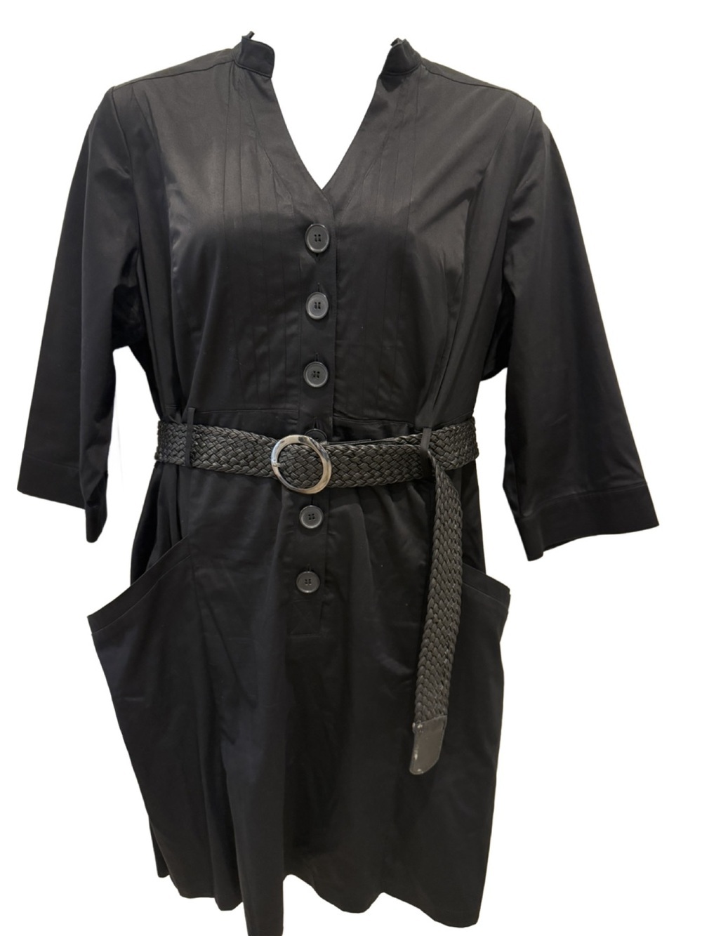 Plus Size Lane Bryant Black Button Front Midi Dress with Woven Belt. 24
